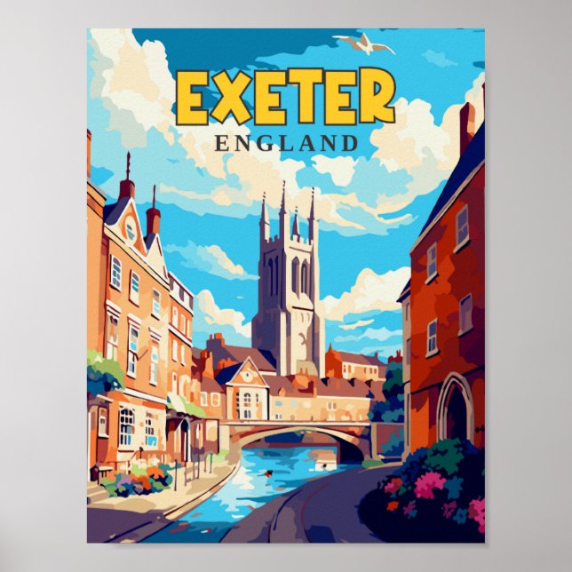 Affiche Illustration de voyage vintage Exeter England (Devant)