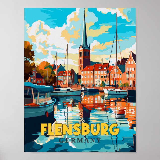 Affiche Illustration de voyage vintage Flensburg Allemagne (Devant)