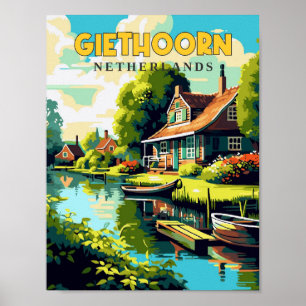Affiche Illustration de voyage vintage Giethoorn Pays-Bas
