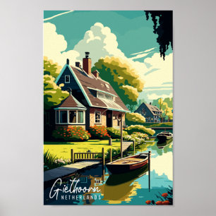 Affiche Illustration de voyage vintage Giethoorn Pays-Bas
