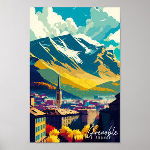 Affiche Illustration de voyage vintage Grenoble France