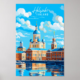Affiche Illustration de voyage vintage Helsinki Finlande