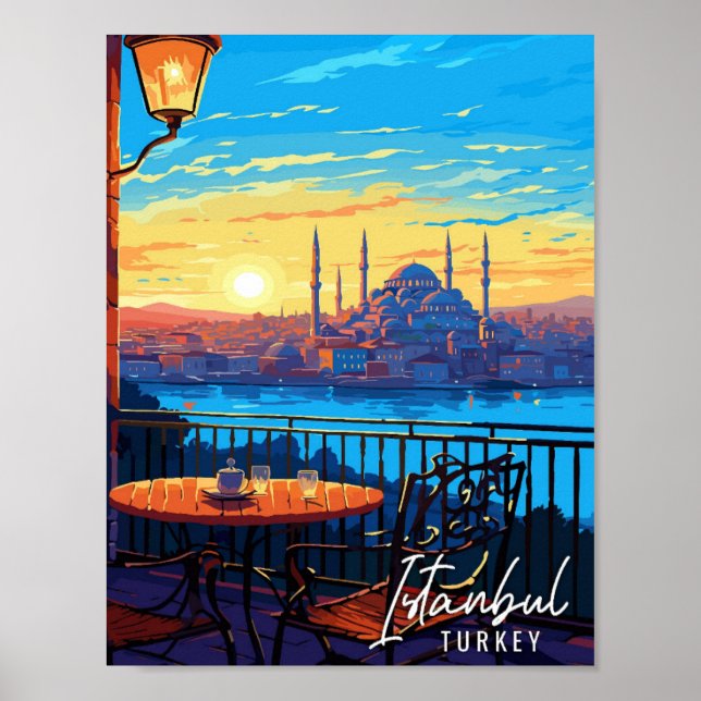 Affiche Illustration de voyage vintage Istanbul Turquie (Devant)