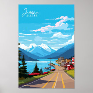 Affiche Illustration de voyage vintage Juneau Alaska USA