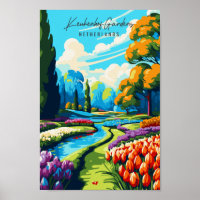 Illustration de voyage vintage Keukenhof Gardens