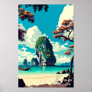 Affiche Illustration de voyage vintage Krabi Thailand