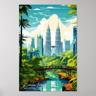 Affiche Illustration de voyage vintage Kuala Lumpur Malais