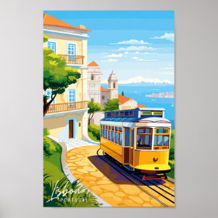Affiche Illustration de voyage vintage Lisbonne Portugal