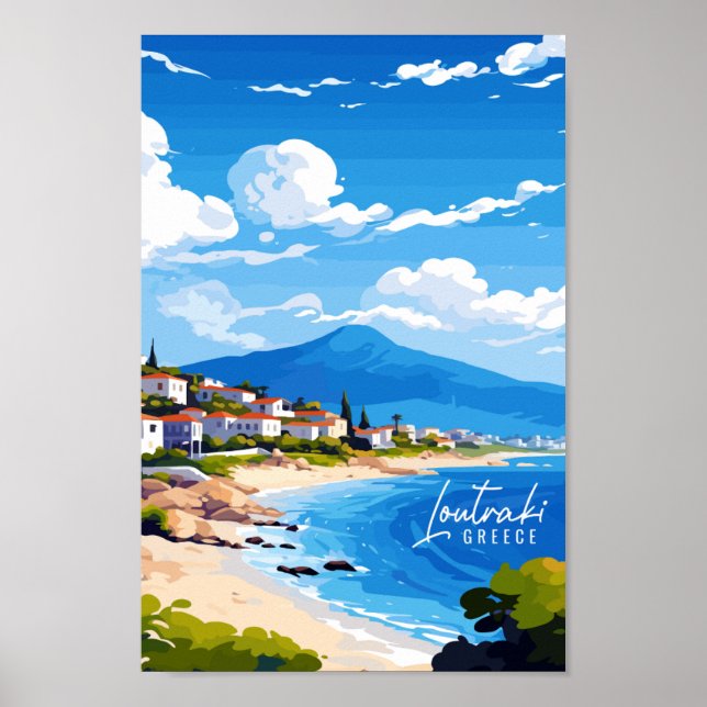 Affiche Illustration de voyage vintage Loutraki Grèce (Devant)
