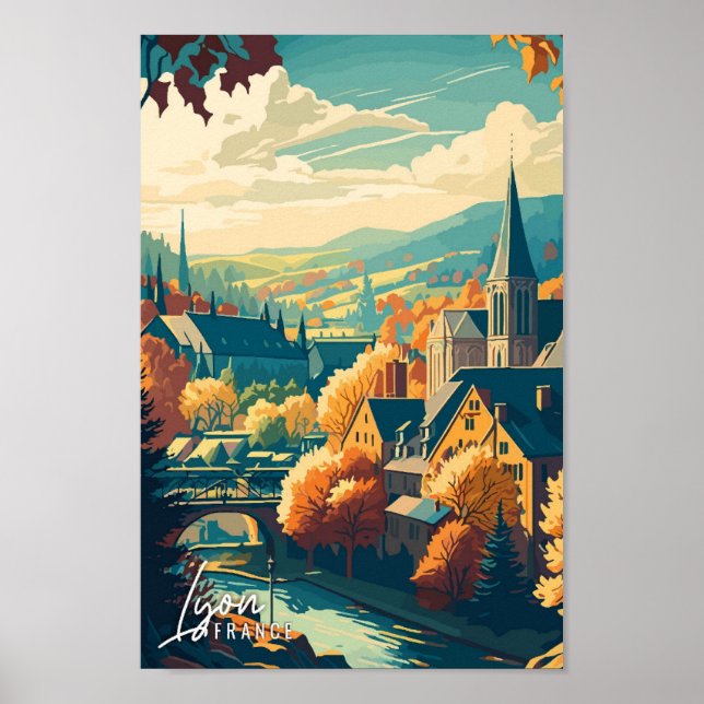 Affiche Illustration de voyage vintage Lyon France Art (Devant)