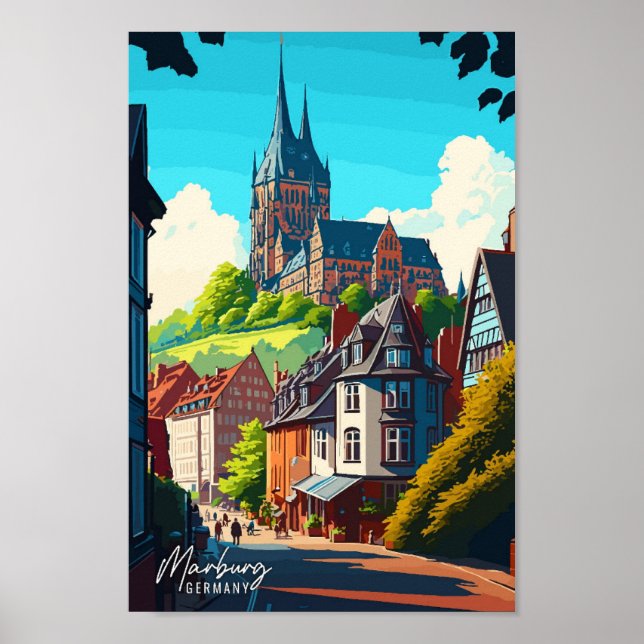 Affiche Illustration de voyage vintage Marburg Allemagne (Devant)