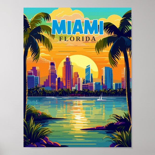 Affiche Illustration de voyage vintage Miami Florida USA (Devant)