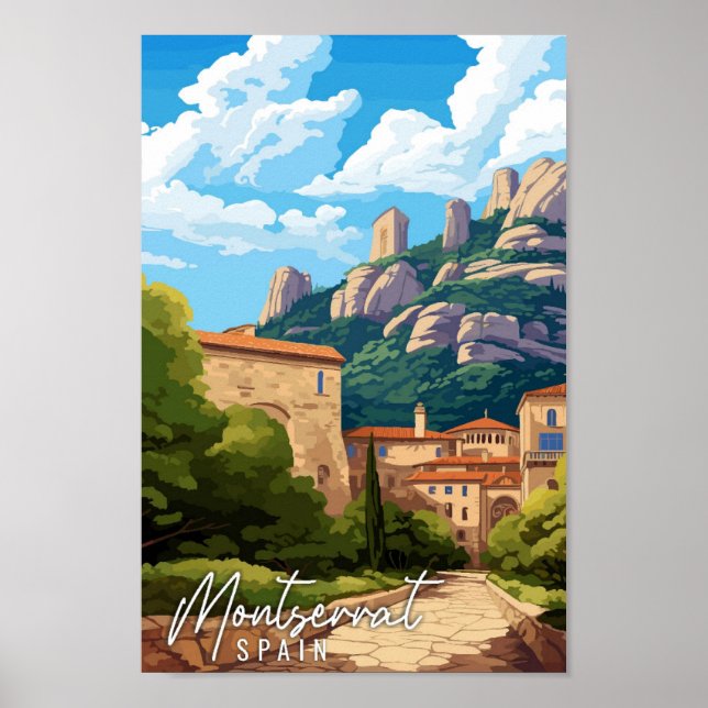 Affiche Illustration de voyage vintage Montserrat Espagne (Devant)