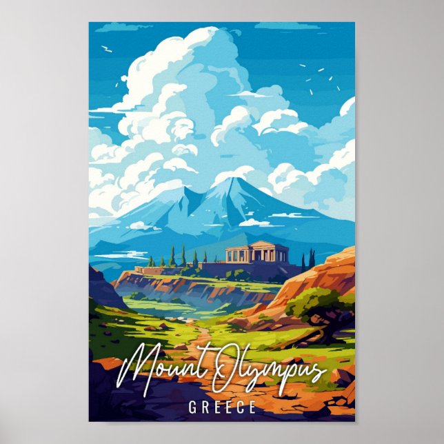 Affiche Illustration de voyage vintage Mount Olympus Greec (Devant)