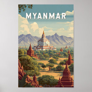 Affiche Illustration de voyage vintage Myanmar