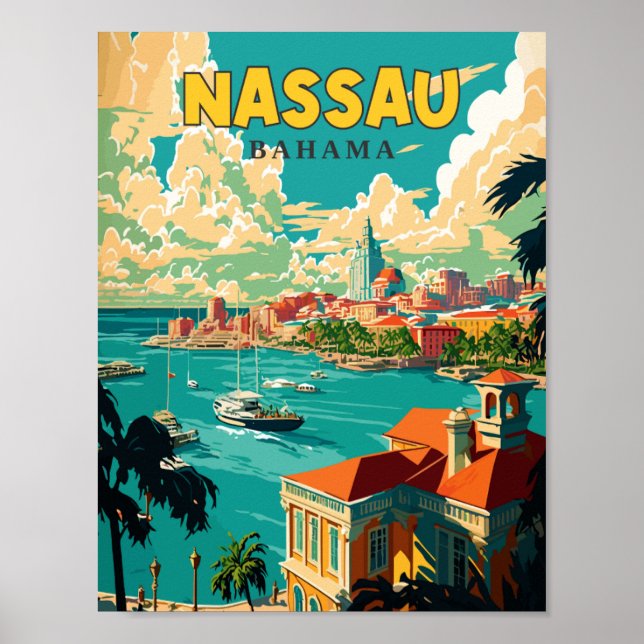 Affiche Illustration de voyage vintage Nassau Bahama (Devant)