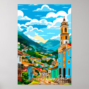 Affiche Illustration de voyage vintage Ouro Preto Brazil