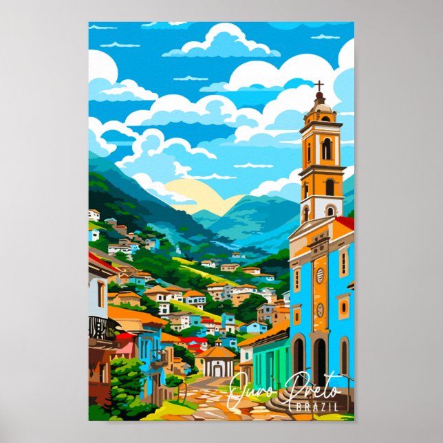 Affiche Illustration de voyage vintage Ouro Preto Brazil (Devant)