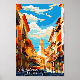 Affiche Illustration de voyage vintage Pamplona Espagne