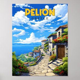 Affiche Illustration de voyage vintage Pélion Grèce