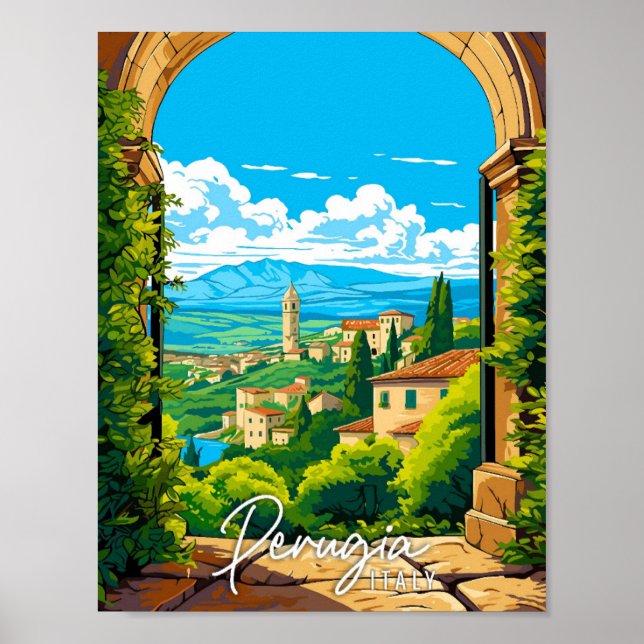 Affiche Illustration de voyage vintage Perugia Italie (Devant)