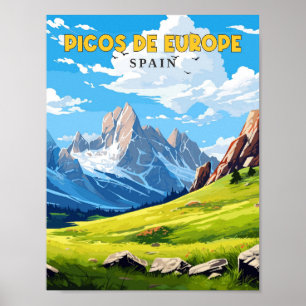 Affiche Illustration de voyage vintage Picos de Europe Esp