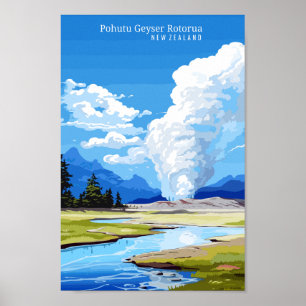Affiche Illustration de voyage vintage Pohutu Geyser NZ