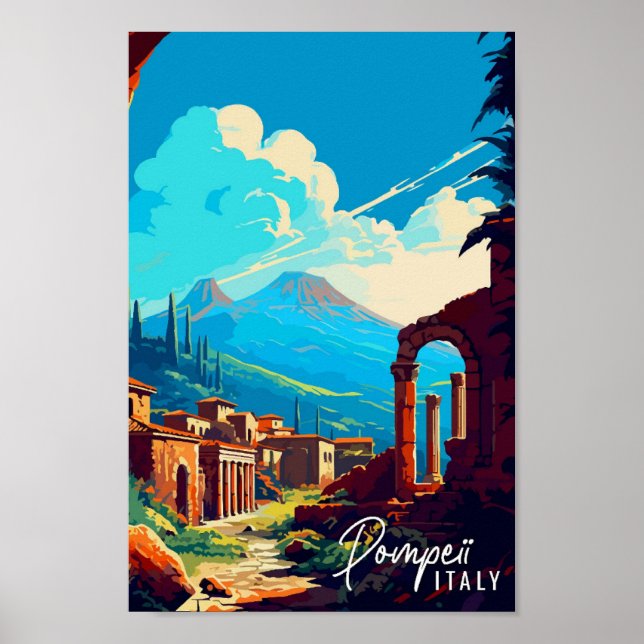 Affiche Illustration de voyage vintage Pompéi Italie (Devant)