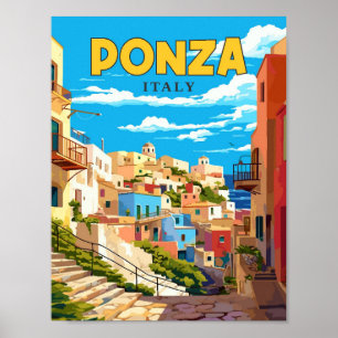 Affiche Illustration de voyage vintage Ponza Italie