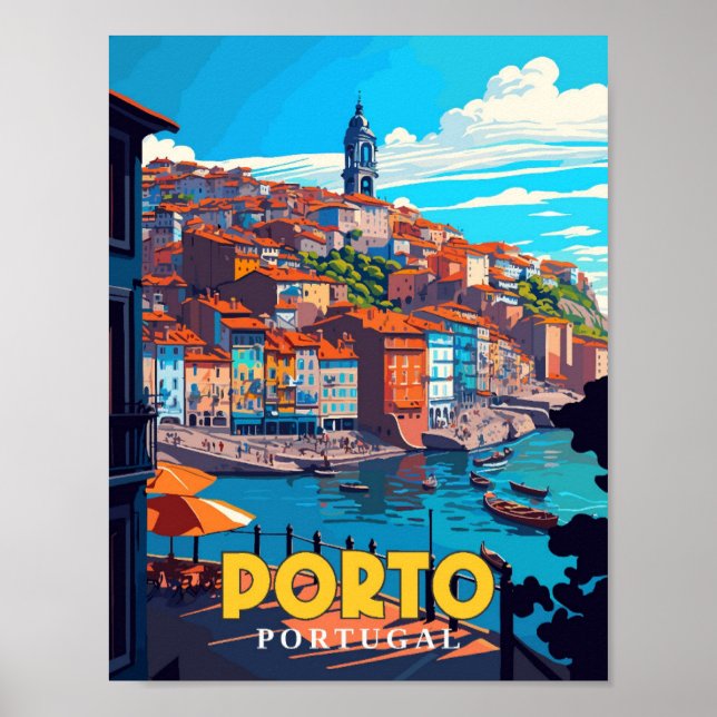 Affiche Illustration de voyage vintage Porto Portugal (Devant)