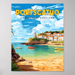 Affiche Illustration de voyage vintage Portscatho Cornwall