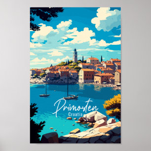 Affiche Illustration de voyage vintage Primosten Croatia