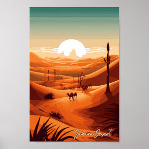 Affiche Illustration de voyage vintage Sahara Desert Art