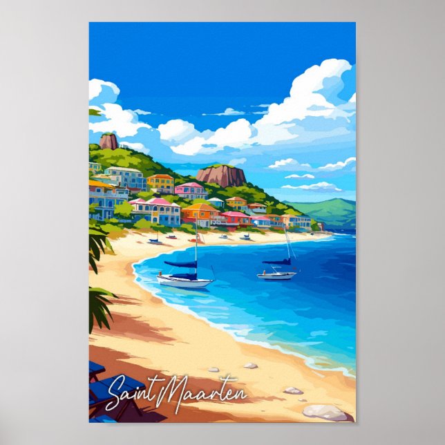 Affiche Illustration de voyage vintage Saint-Maarten (Devant)