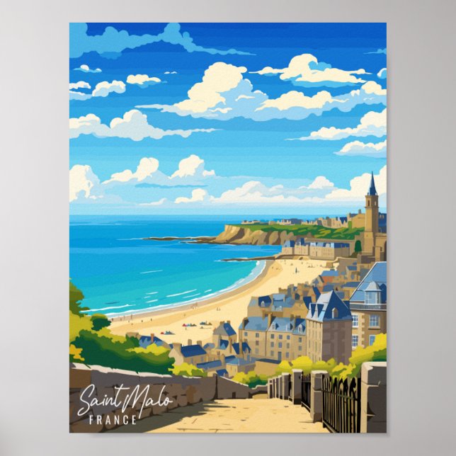 Affiche Illustration de voyage vintage Saint Malo France (Devant)