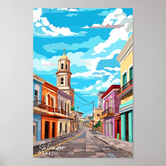 Affiche Illustration de voyage vintage Salvador Brazil (Devant)