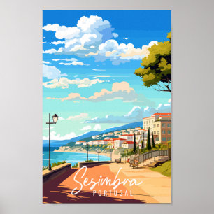Affiche Illustration de voyage vintage Sesimbra Portugal