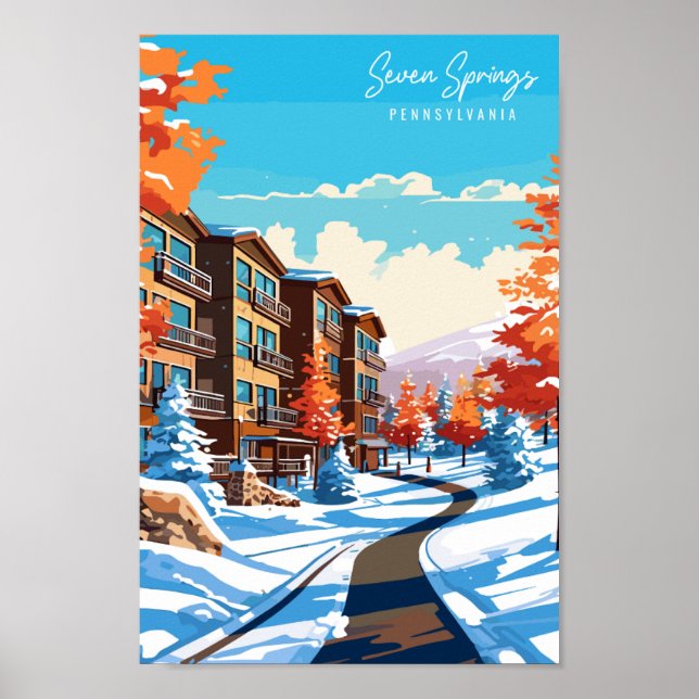 Affiche Illustration de voyage vintage Seven Springs (Devant)