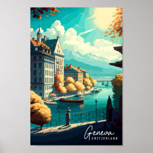Affiche Illustration de voyage vintage Suisse Genève
