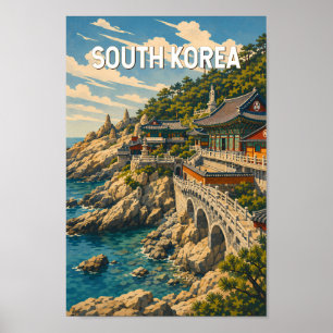 Affiche Illustration de voyage vintage sur la Corée du Sud