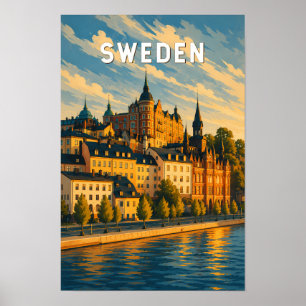 Affiche Illustration de voyage vintage sur la Suède