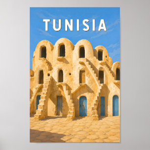 Affiche Illustration de voyage vintage sur la Tunisie