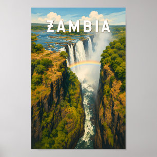 Affiche Illustration de voyage vintage sur la Zambie