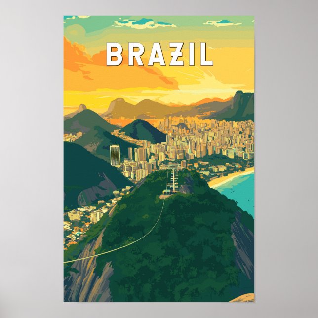 Affiche Illustration de voyage vintage sur le Brésil (Devant)