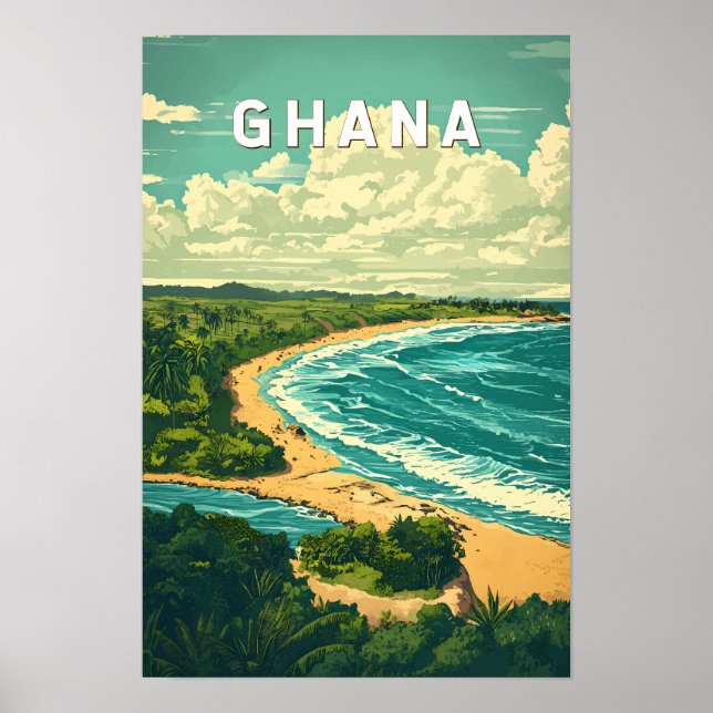 Affiche Illustration de voyage vintage sur le Ghana (Devant)