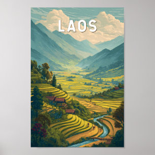 Affiche Illustration de voyage vintage sur le Laos