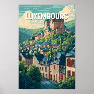 Affiche Illustration de voyage vintage sur le Luxembourg