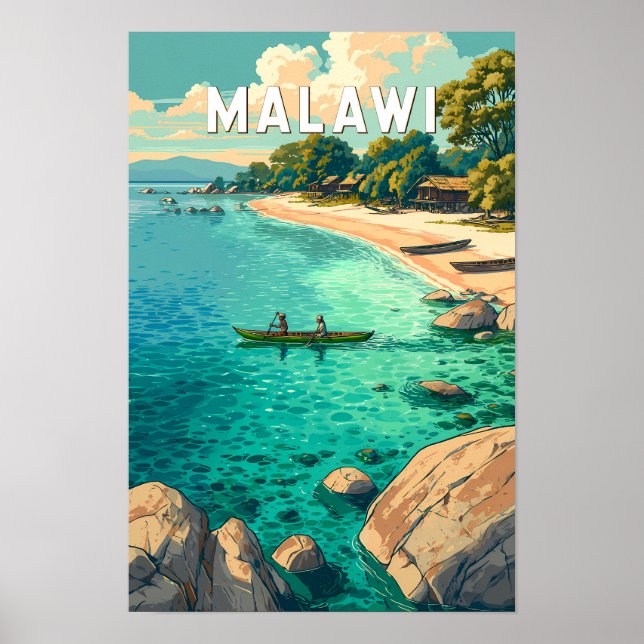 Affiche Illustration de voyage vintage sur le Malawi (Devant)