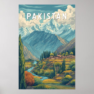 Affiche Illustration de voyage vintage sur le Pakistan