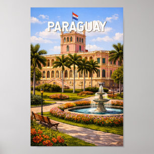 Affiche Illustration de voyage vintage sur le Paraguay